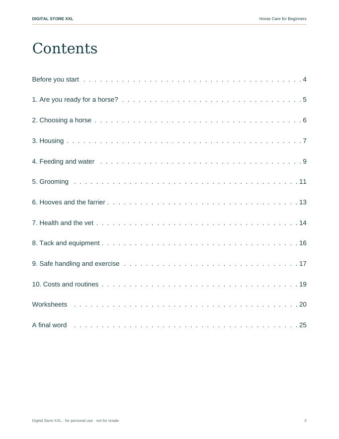 Horse Care for Beginners — sample page 3